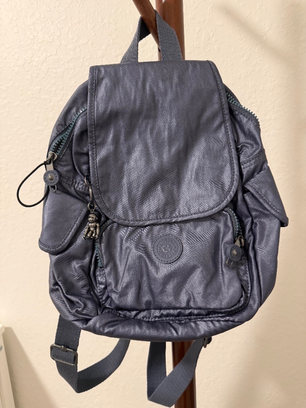 Kipling Metallic Gray Multi-Pocket Backpack